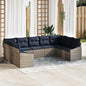 9-Piece Beige Synthetic Rattan Garden Sofa Set