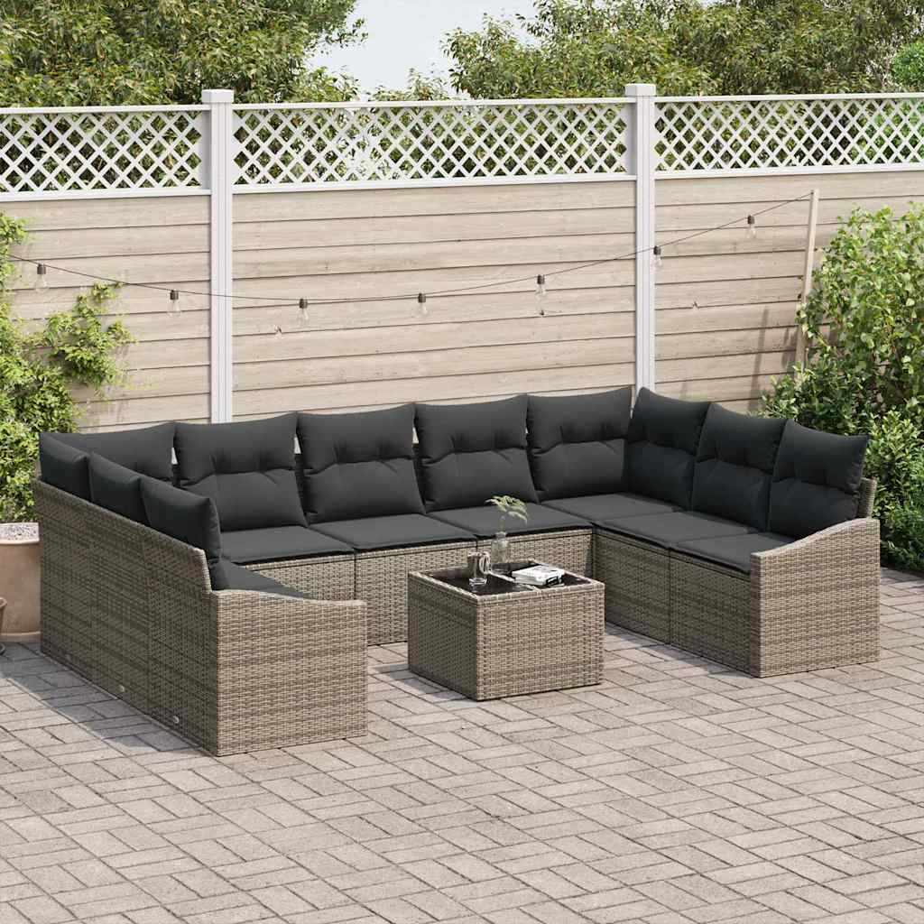 Conjunto de sofás de jardín Gris Claro ratán sintético