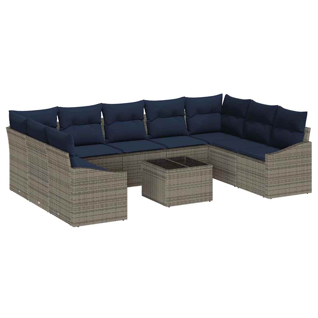 Conjunto de sofás de jardín 10 pcs Gris y marino