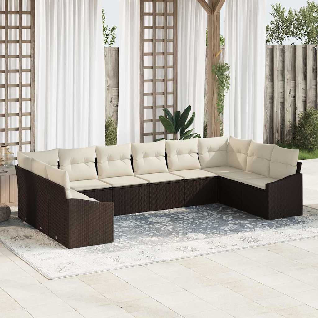 Conjunto de sofás de jardín 10 pcs Beige y Crema