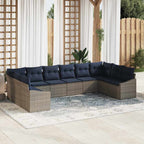 Conjunto de sofás de jardín 10 pcs Gris y azul marino