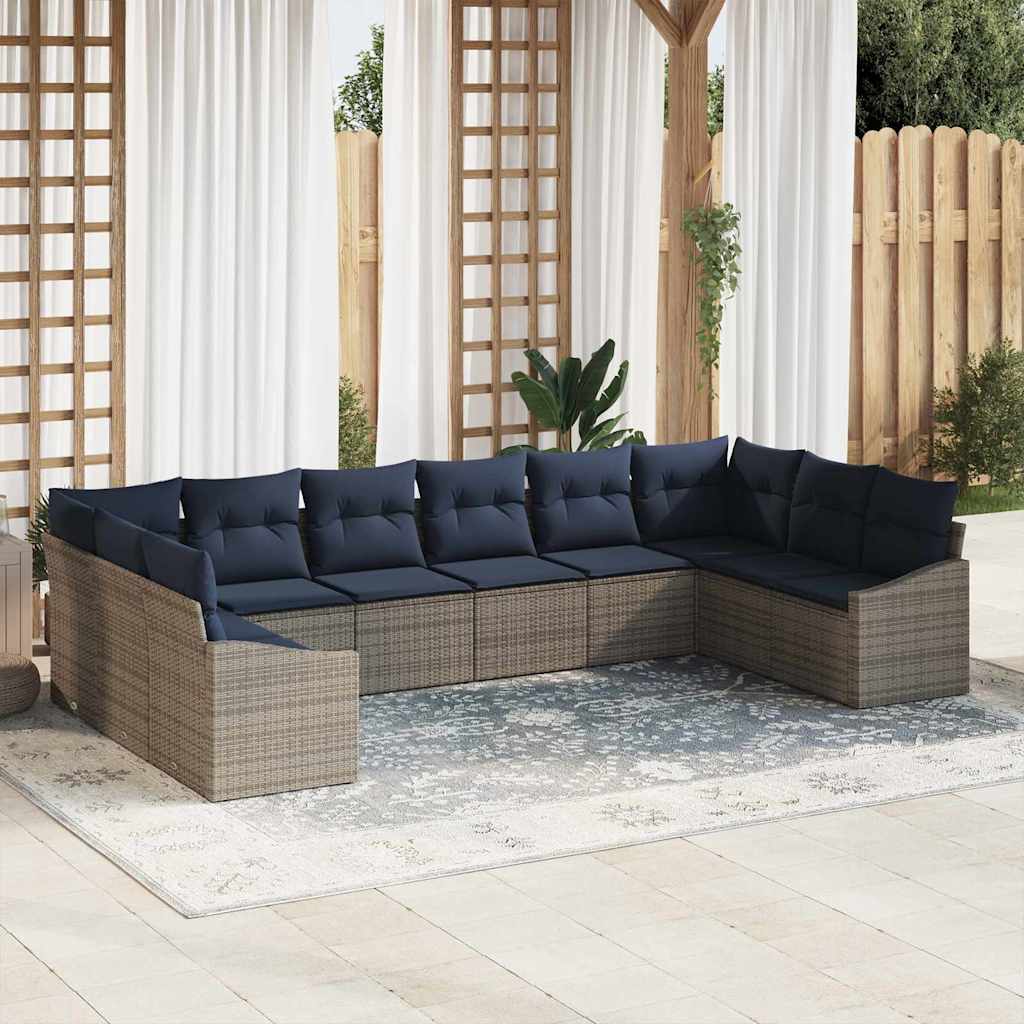 Conjunto de sofás de jardín 10 pcs Gris y azul marino