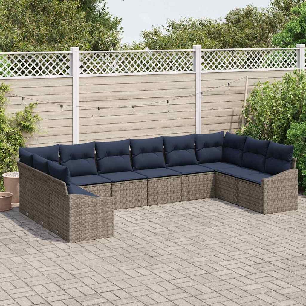 Conjunto de sofás de jardín 10 pcs Gris y azul marino