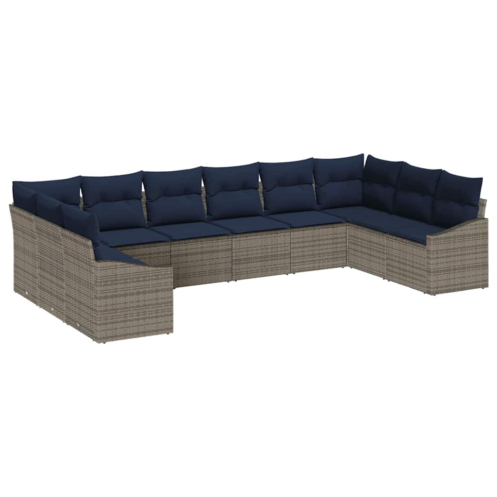 Conjunto de sofás de jardín 10 pcs Gris y azul marino