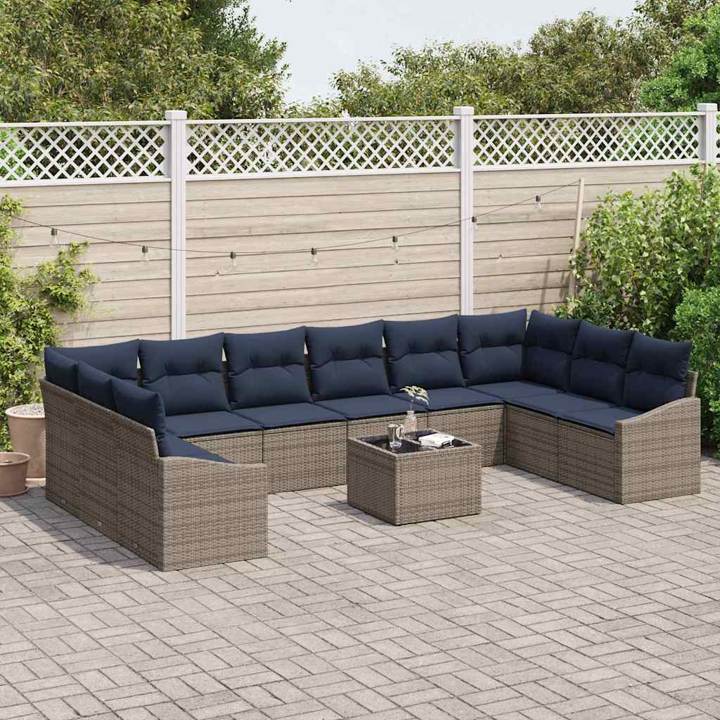 Conjunto de sofás de jardín Gris y marino ratán sintético