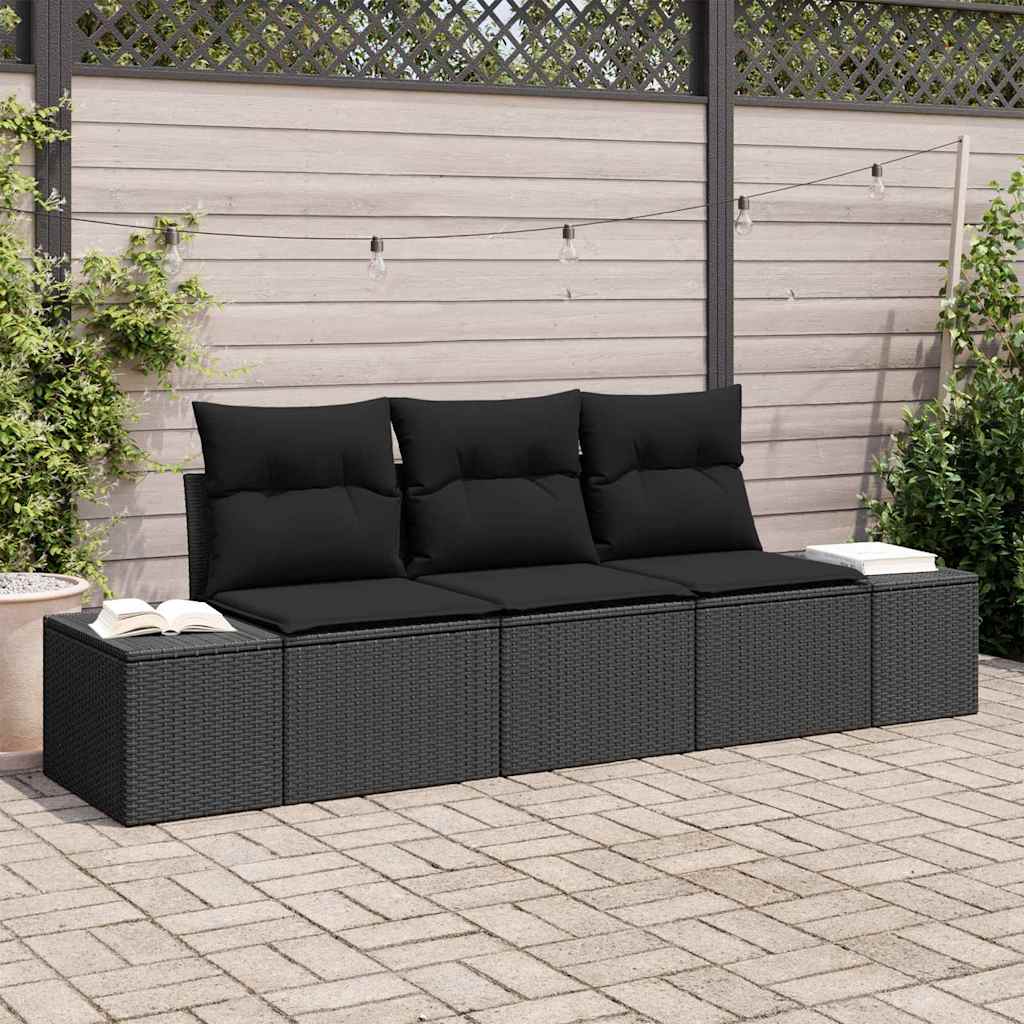 Conjunto de sofás de jardín 11 pcs Negro y azul ratán sintético