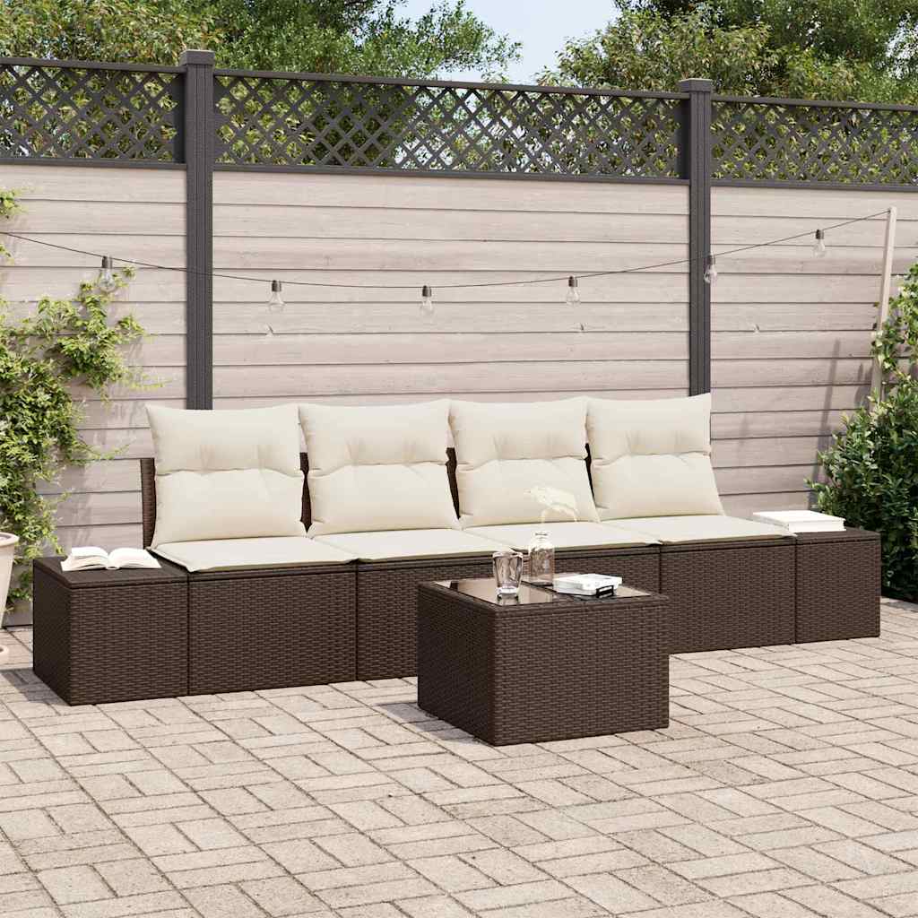Conjunto de sofá de jardín 5 pcs Beige y Crema ratán sintético