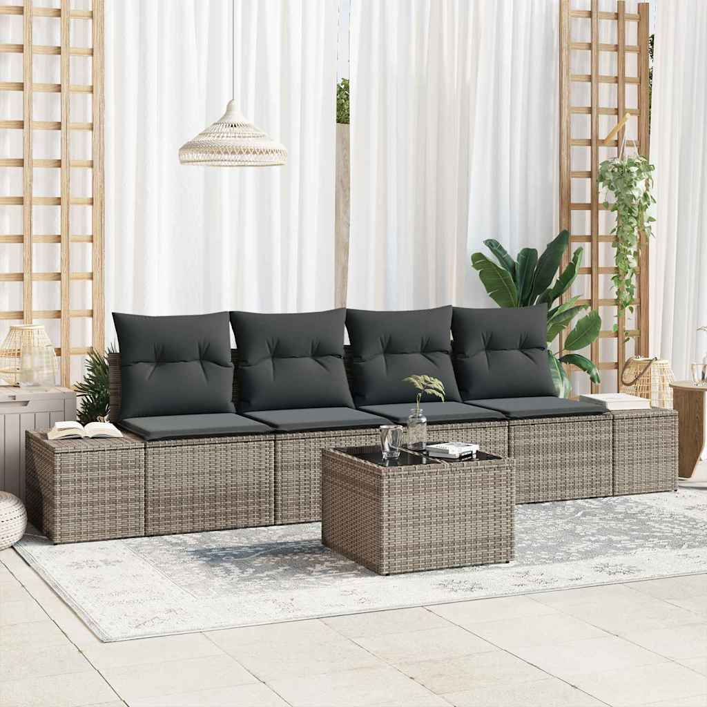 Conjunto de sofá de jardín 5 pcs Beige y Crema ratán sintético