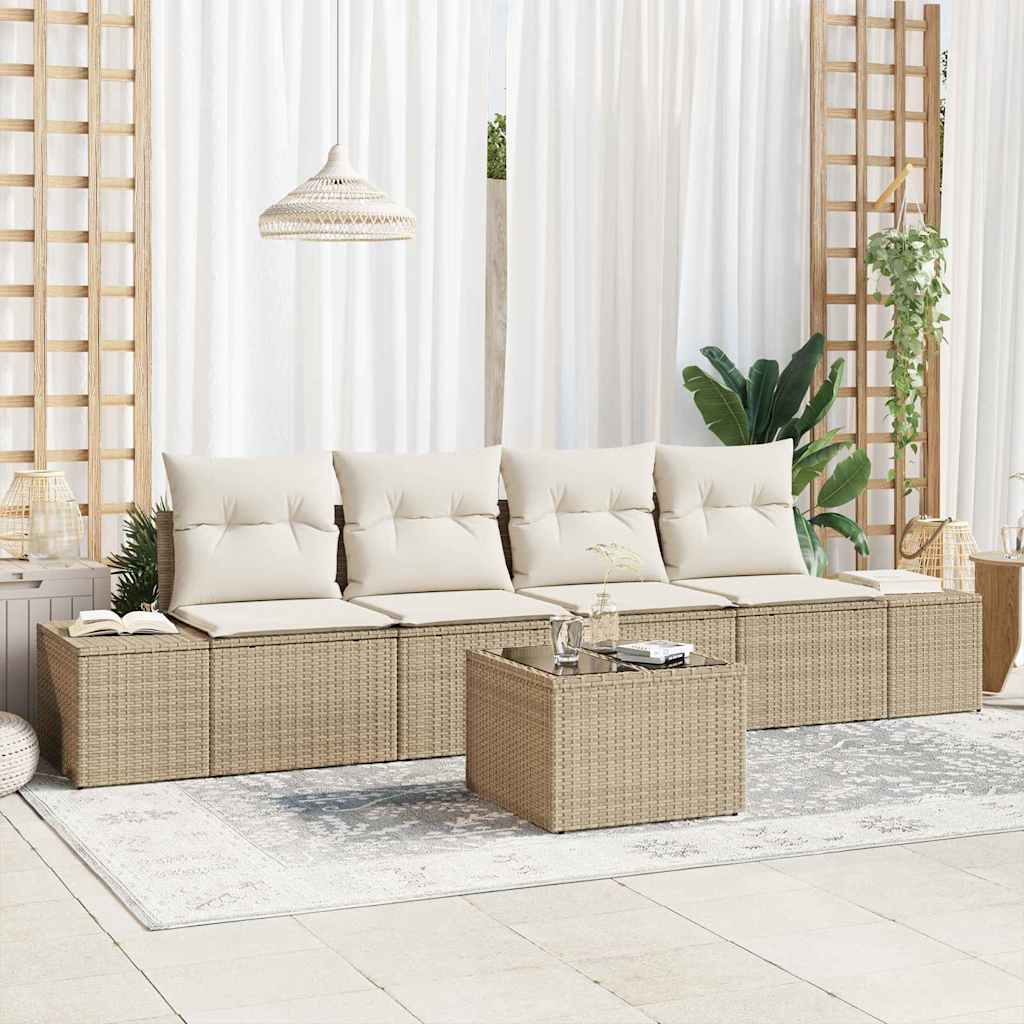 Conjunto de sofá de jardín 5 pcs Beige y Crema ratán sintético