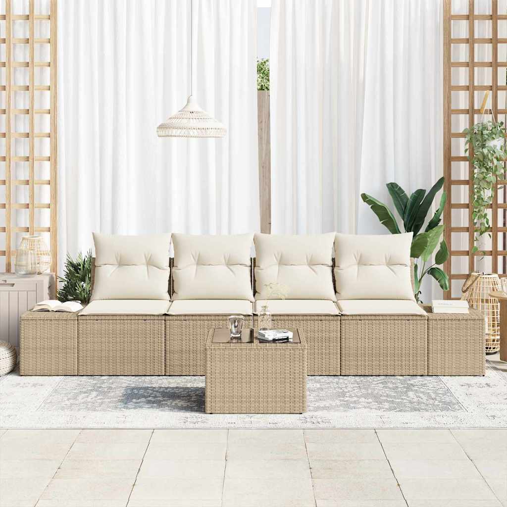 Conjunto de sofá de jardín 5 pcs Beige y Crema ratán sintético