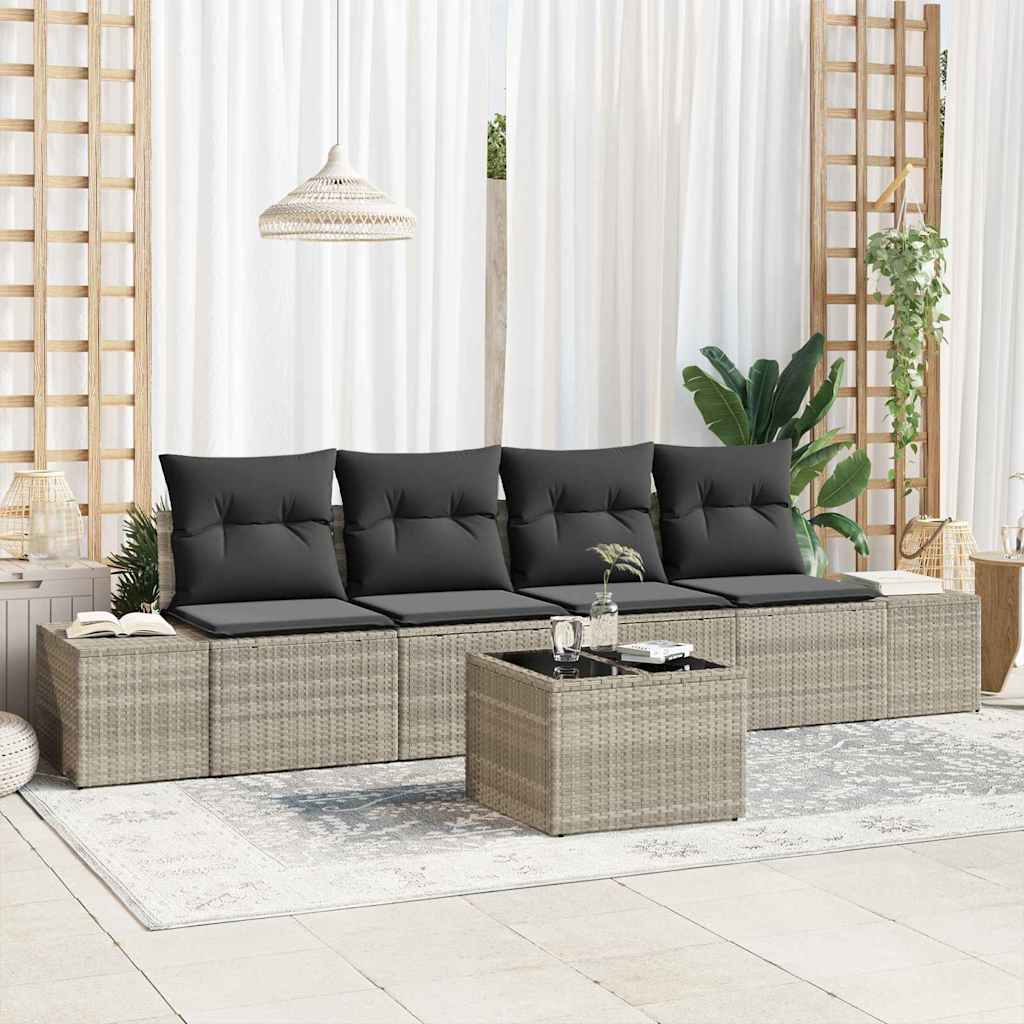 Conjunto de sofá de jardín 5 pcs Beige y Crema ratán sintético
