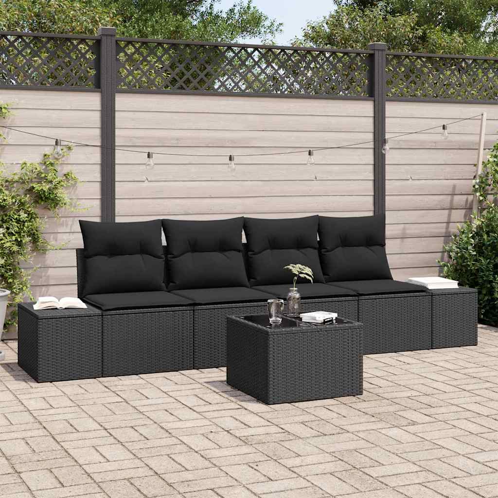 Conjunto de sofá de jardín 5 pcs Beige y Crema ratán sintético