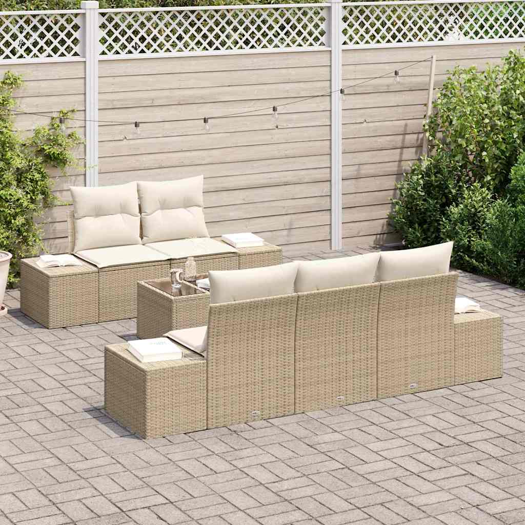 Conjunto de sofá de jardín 6 pcs Beige y Crema ratán sintético