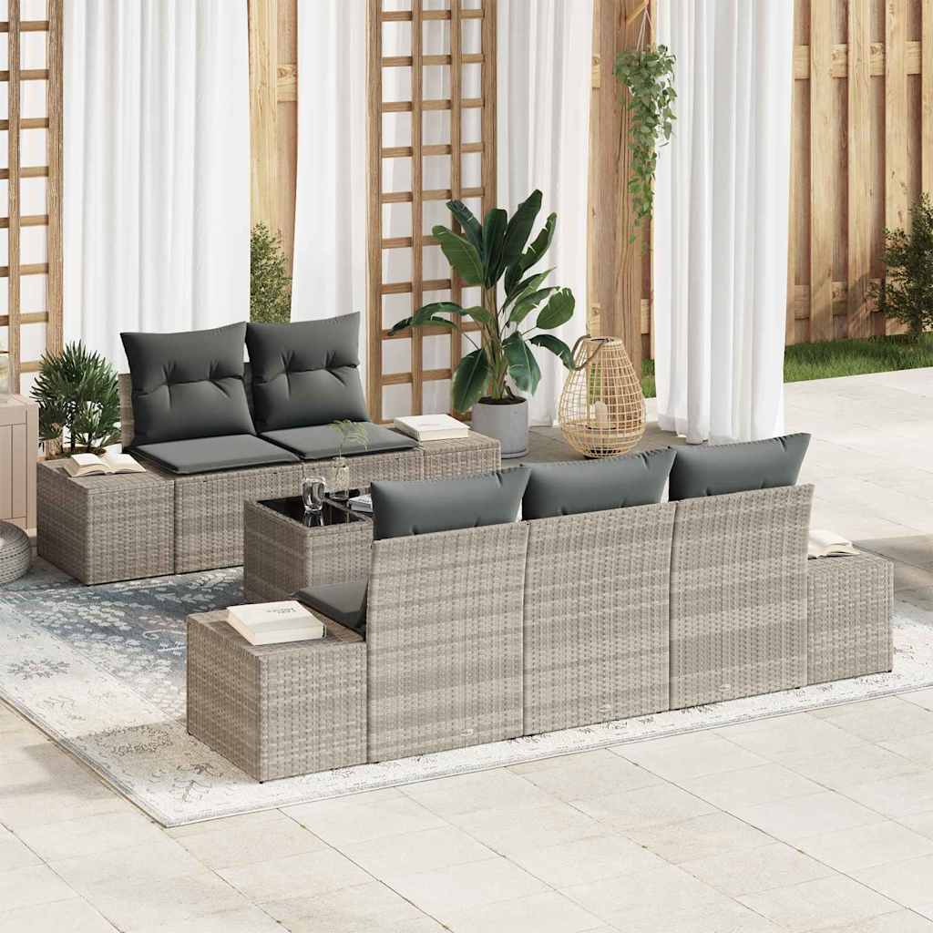 Conjunto de sofá de jardim 6 pcs Bege e Creme vime sintético