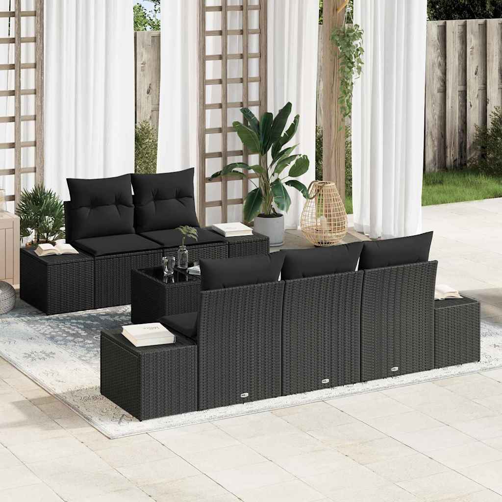Conjunto de sofá de jardim 6 pcs Bege e Creme vime sintético