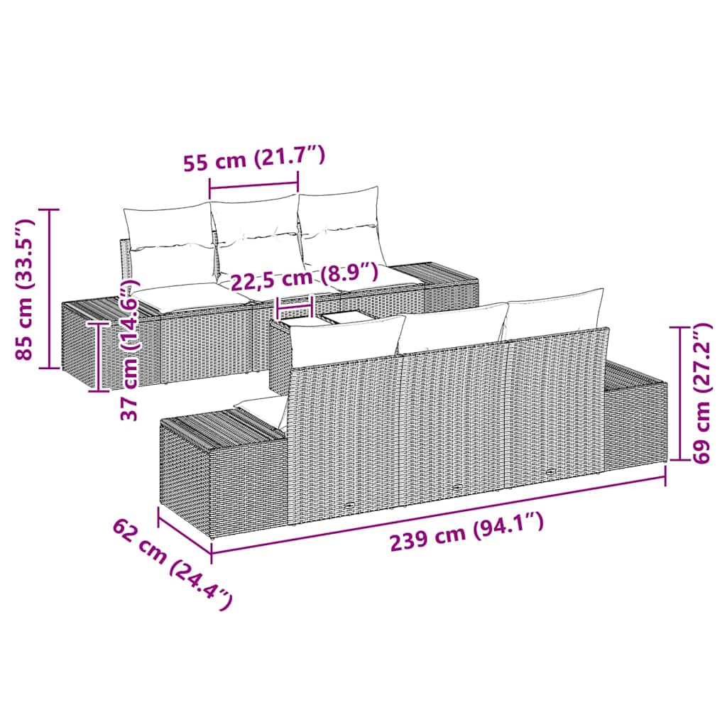 Conjunto de sofá de jardín con cojín 8 pcs Gris ratán sintético