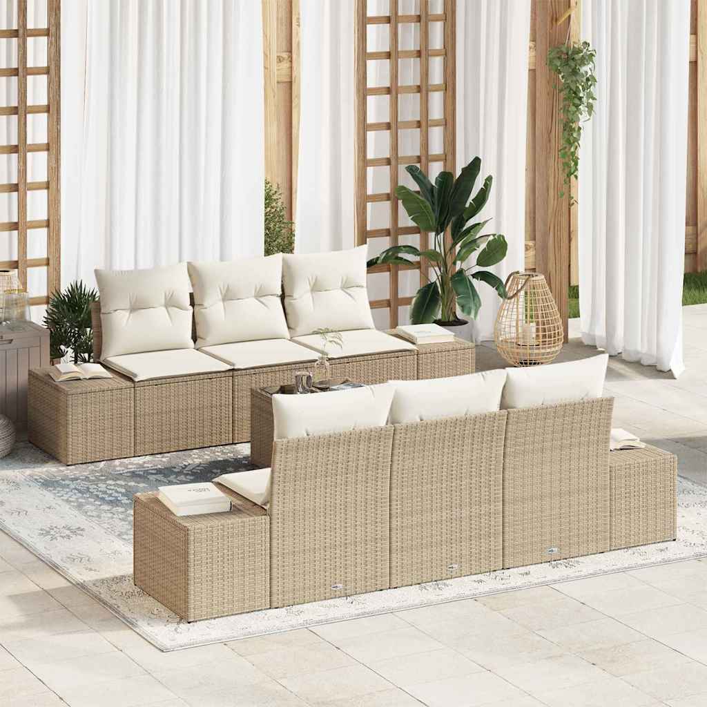 Conjunto de sofá de jardín 5 pcs Beige ratán sintético
