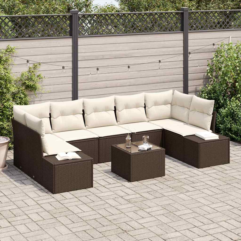 Conjunto de sofá de jardim 8 pcs Bege e Creme vime sintético