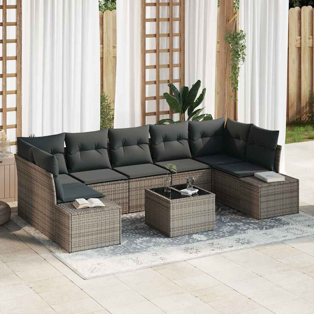 Conjunto de sofá de jardín con cojín 8 pcs Gris ratán sintético