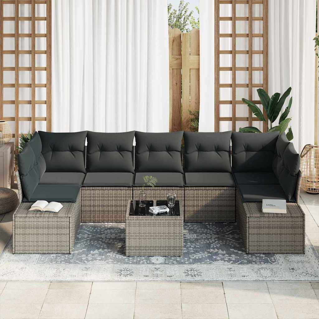 Conjunto de sofá de jardín con cojín 8 pcs Gris ratán sintético
