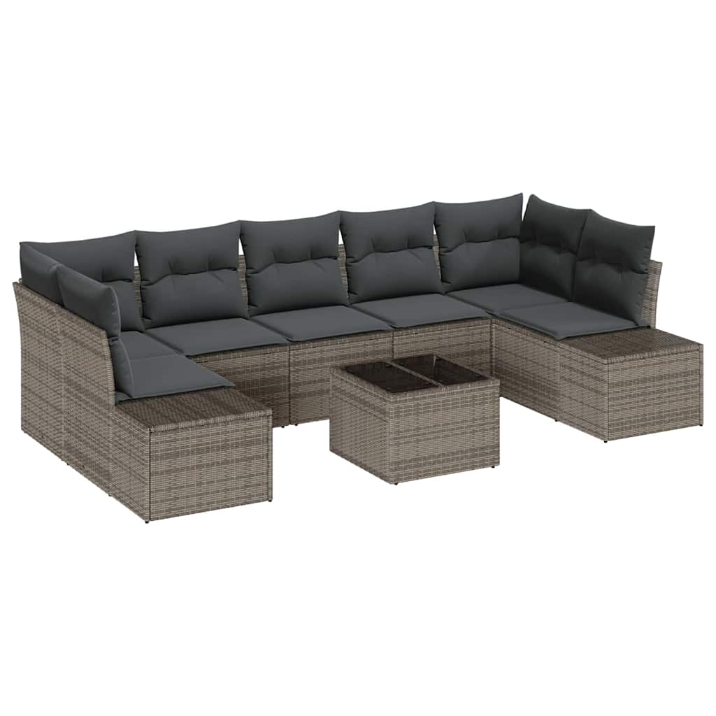 Conjunto de sofá de jardín con cojín 8 pcs Gris ratán sintético