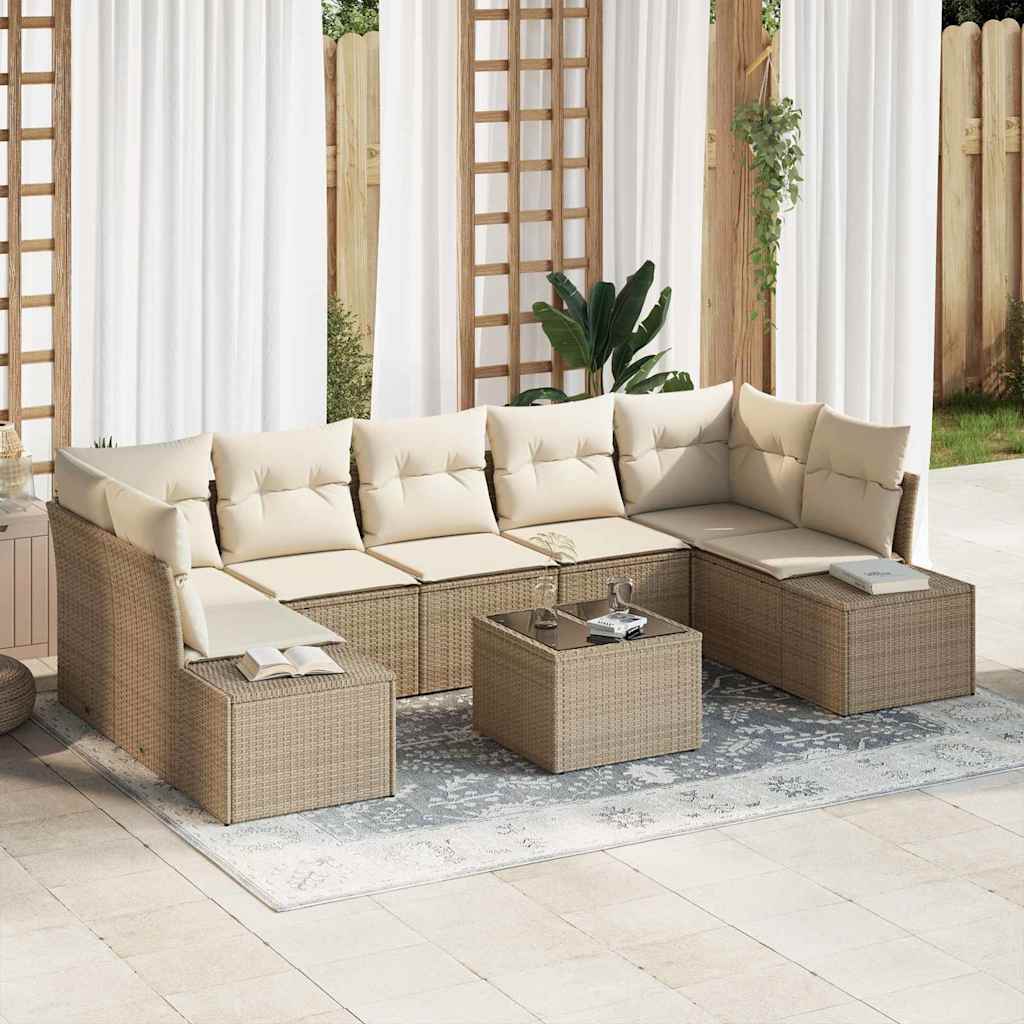Conjunto de sofá de jardín 8 pcs Beige y Crema ratán sintético