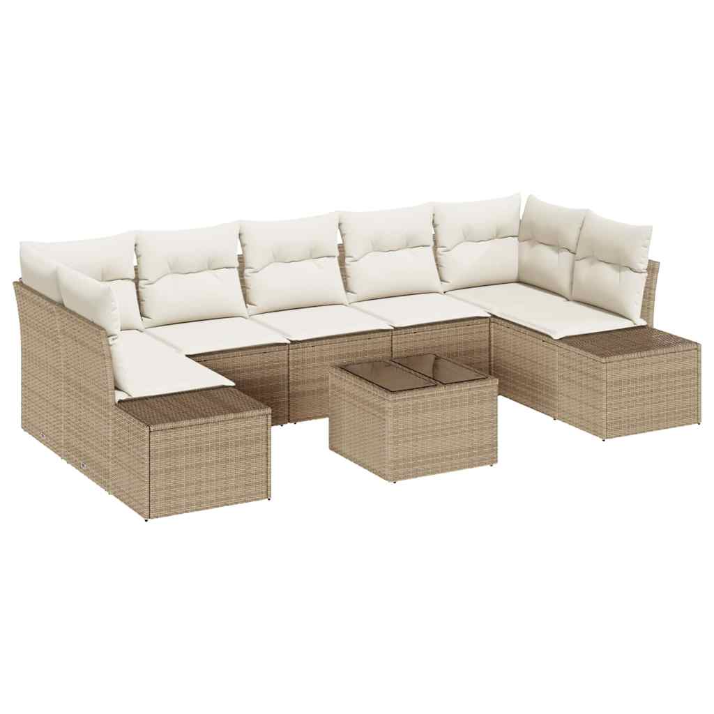 Conjunto de sofá de jardín 8 pcs Beige y Crema ratán sintético