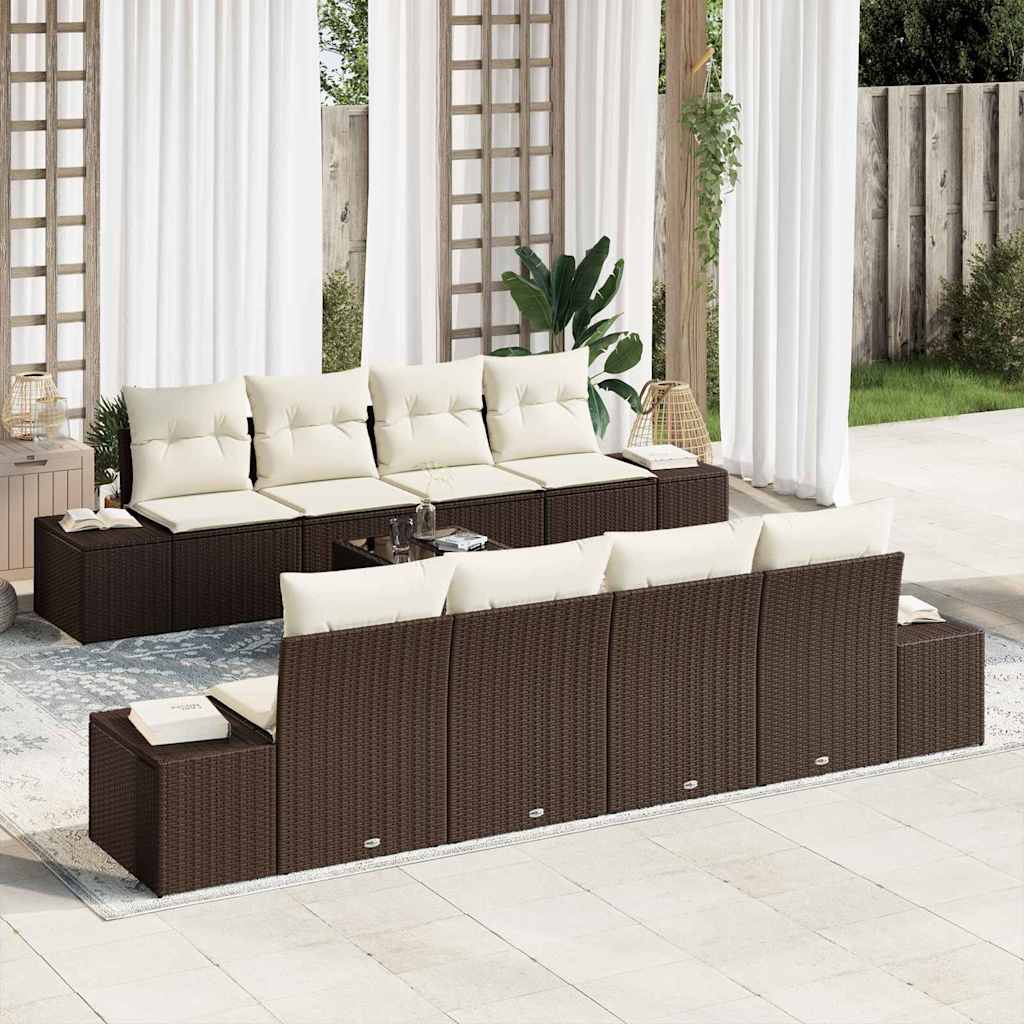 Conjunto de sofá de jardim 8 pcs Bege e Creme vime sintético