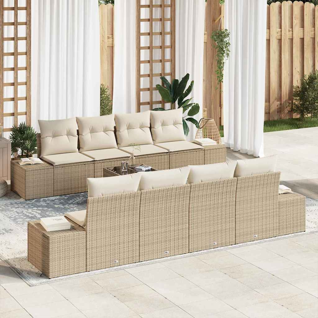 Conjunto de sofá de jardín 8 pcs Beige y Crema ratán sintético