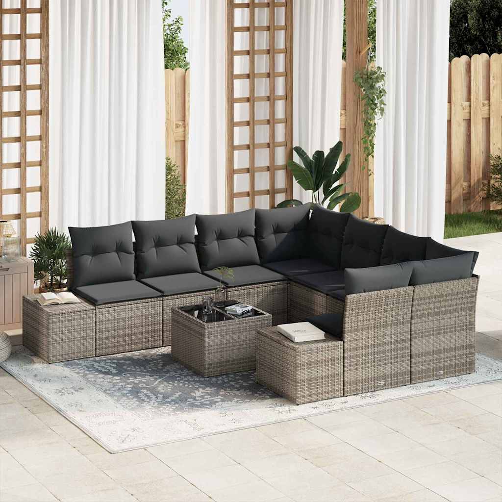 Conjunto de sofá de jardín 9 pcs Beige y Crema ratán sintético