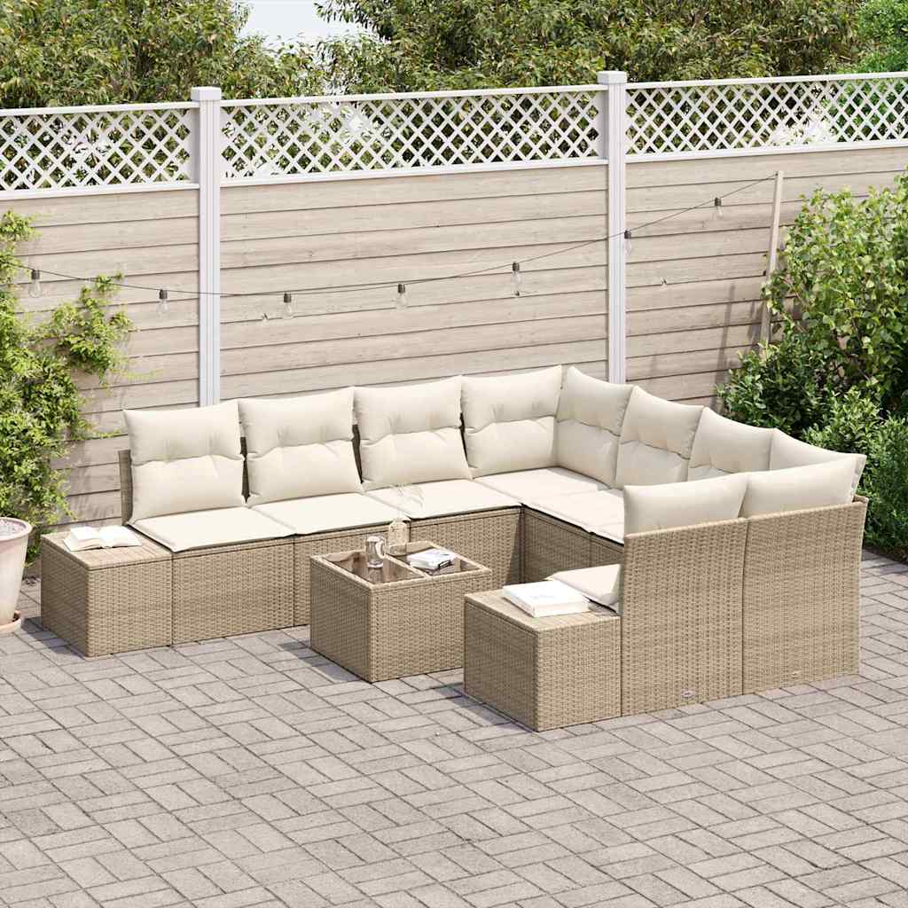 Conjunto de sofá de jardín 9 pcs Beige y Crema ratán sintético