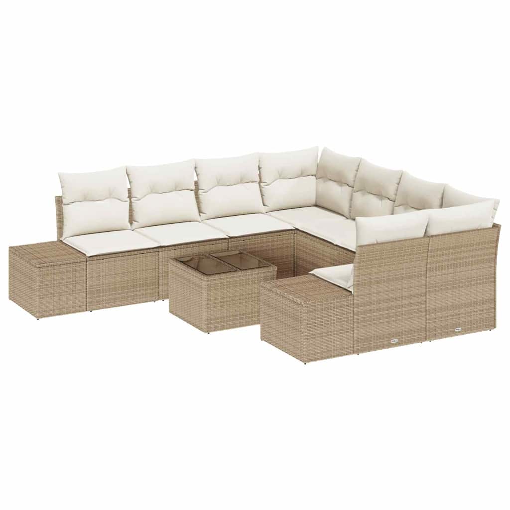 Conjunto de sofá de jardín 9 pcs Beige y Crema ratán sintético