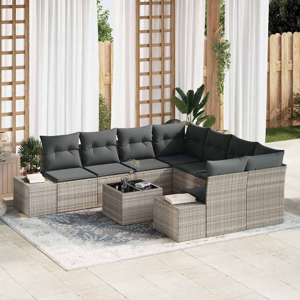 Conjunto de sofá de jardín 9 pcs Beige y Crema ratán sintético