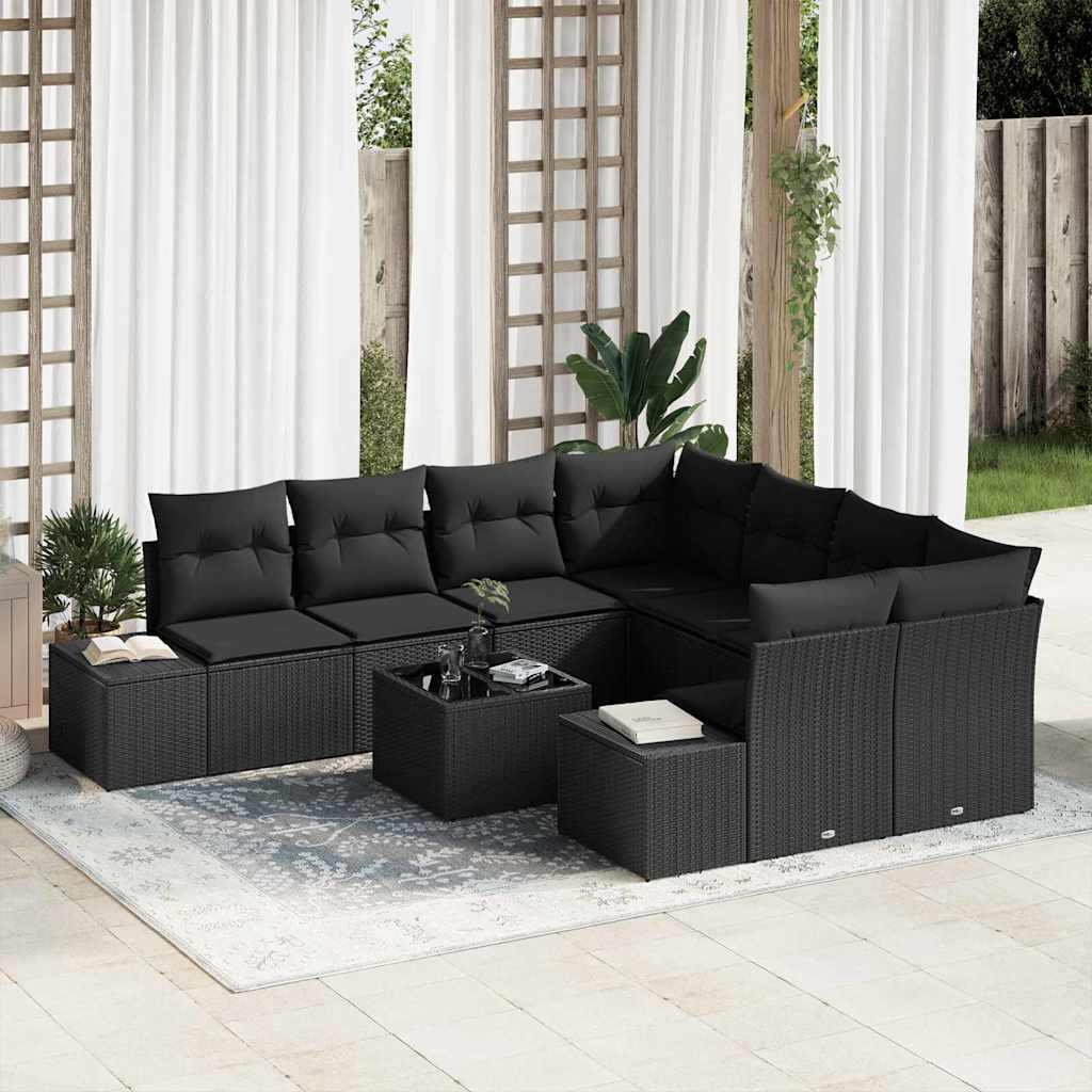 Conjunto de sofá de jardín 9 pcs Beige y Crema ratán sintético