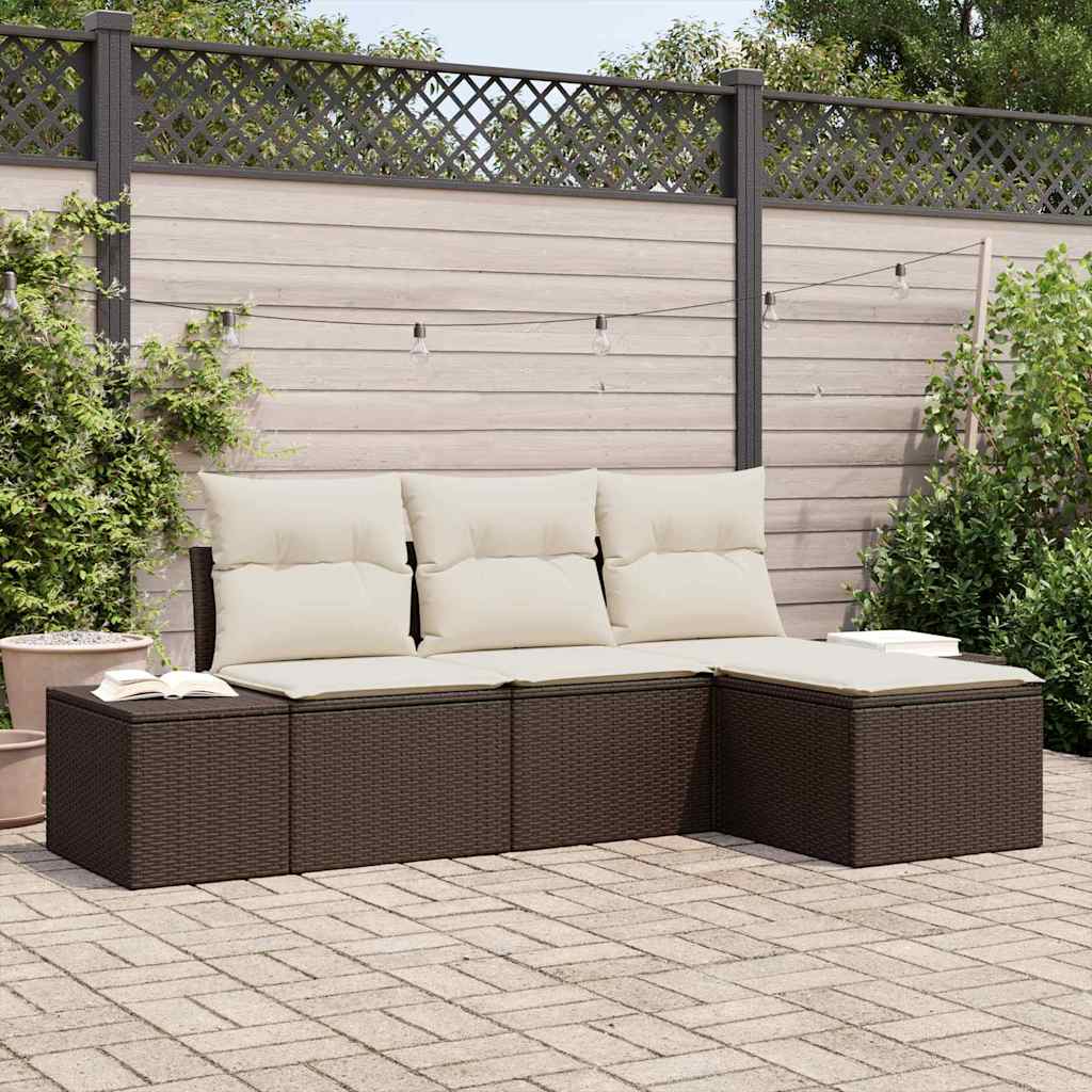 Conjunto de sofá de jardín 4 pcs Beige y Crema ratán sintético