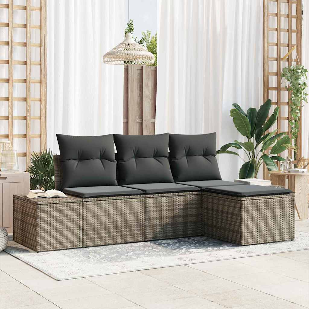 Conjunto de sofá de jardín 4 pcs Beige y Crema ratán sintético