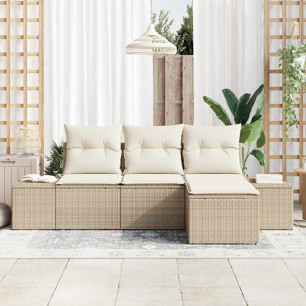 Conjunto de sofá de jardín 4 pcs Beige y Crema ratán sintético