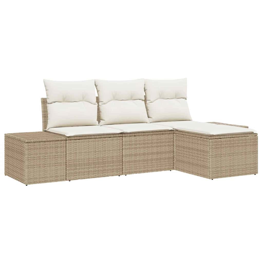 Conjunto de sofá de jardín 4 pcs Beige y Crema ratán sintético