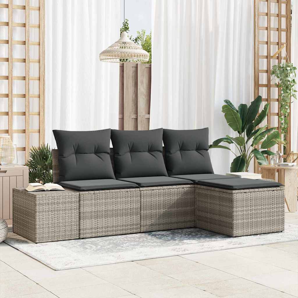 Conjunto de sofá de jardín 4 pcs Beige y Crema ratán sintético