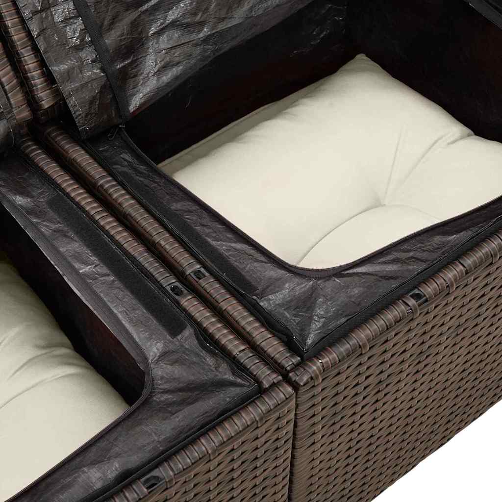 Conjunto de sofá de jardín 5 pcs Marrón y crema ratán sintético