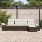 Conjunto de sofá de jardín 5 pcs Marrón y crema ratán sintético