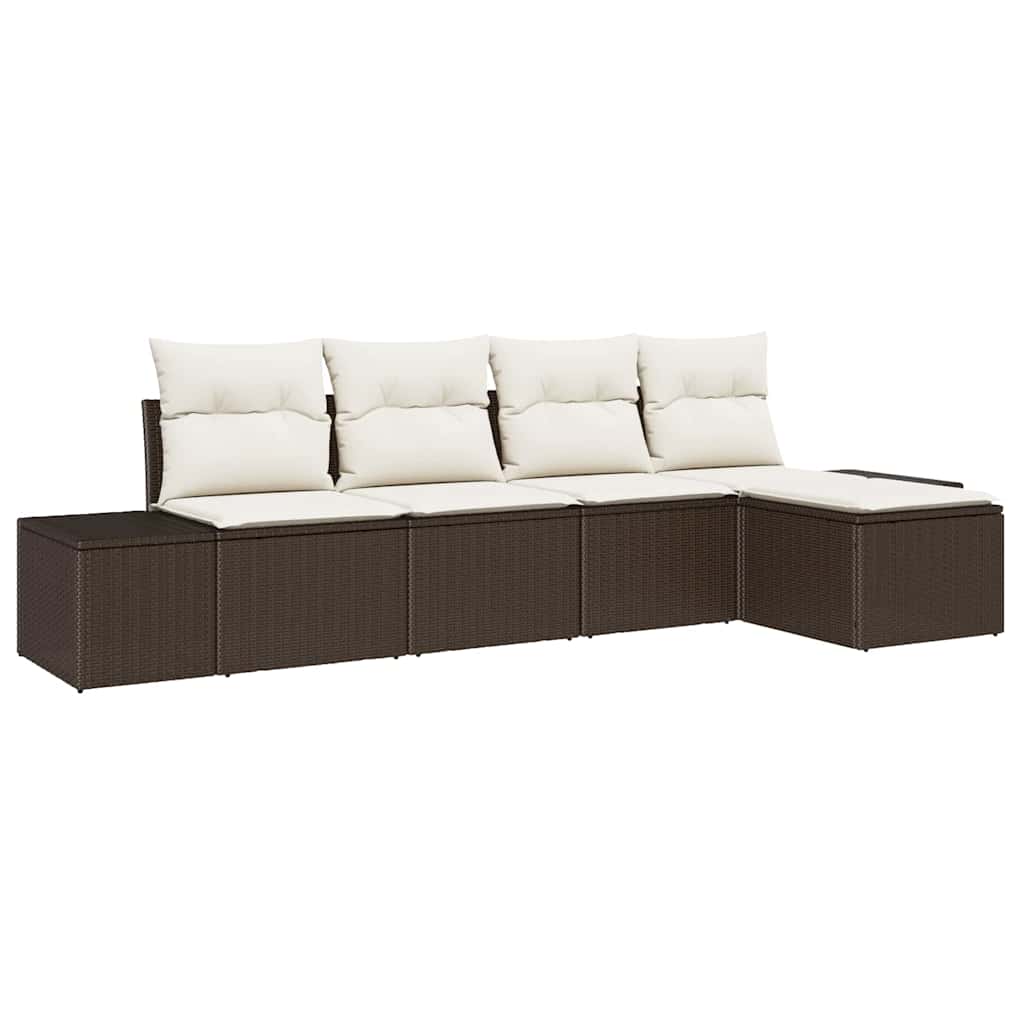 Conjunto de sofá de jardín 5 pcs Marrón y crema ratán sintético