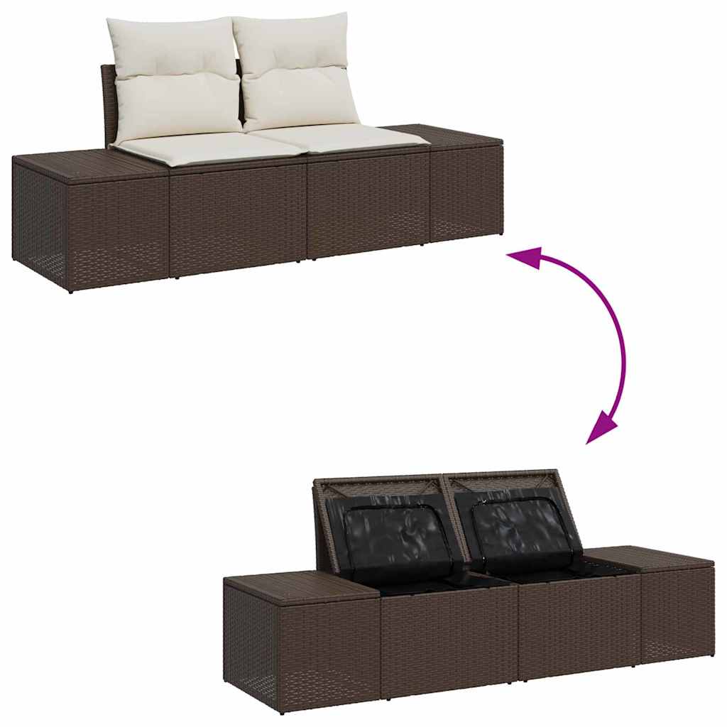 Conjunto de sofá de jardín 5 pcs Marrón y crema ratán sintético