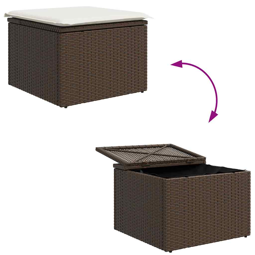 Conjunto de sofá de jardín 5 pcs Marrón y crema ratán sintético