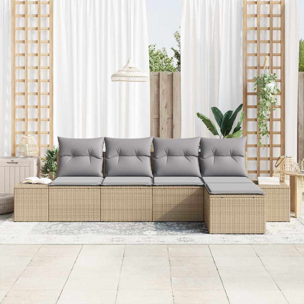 Conjunto de sofá de jardín con cojín 5 pcs Beige y Gris Claro