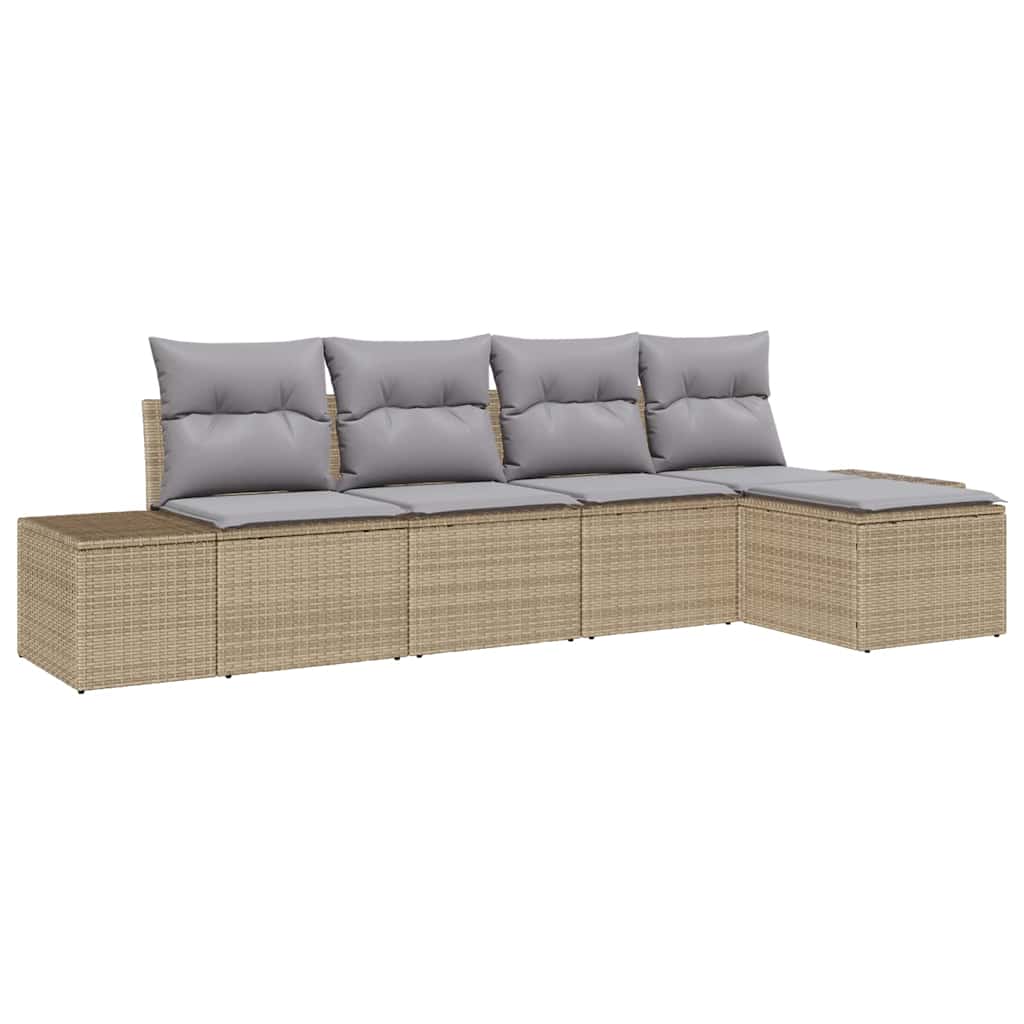 Conjunto de sofá de jardín con cojín 5 pcs Beige y Gris Claro