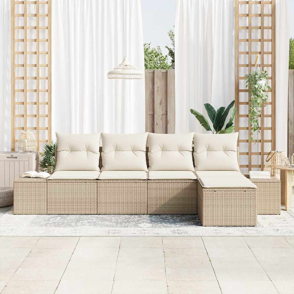 Conjunto de sofá de jardín 5 pcs Beige y Crema ratán sintético