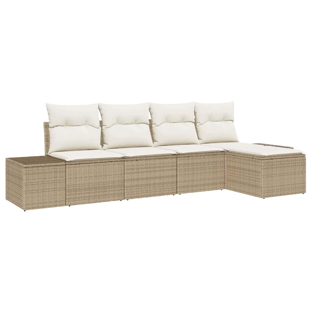 Conjunto de sofá de jardín 5 pcs Beige y Crema ratán sintético