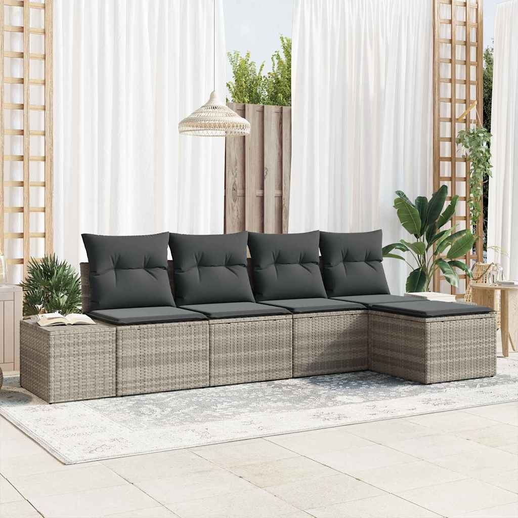 Conjunto de sofá de jardín 5 pcs Beige y Crema ratán sintético