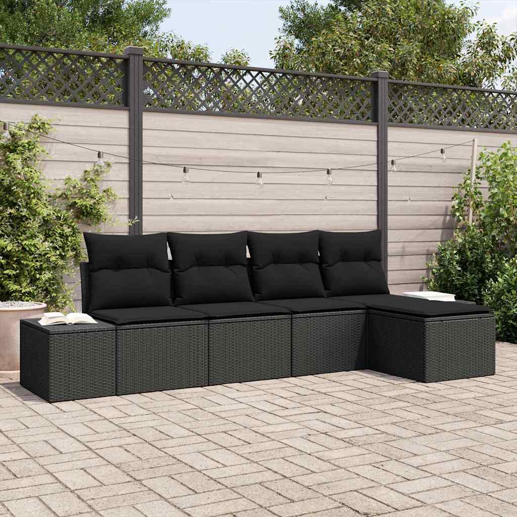 Conjunto de sofá de jardín 5 pcs Marrón y crema ratán sintético